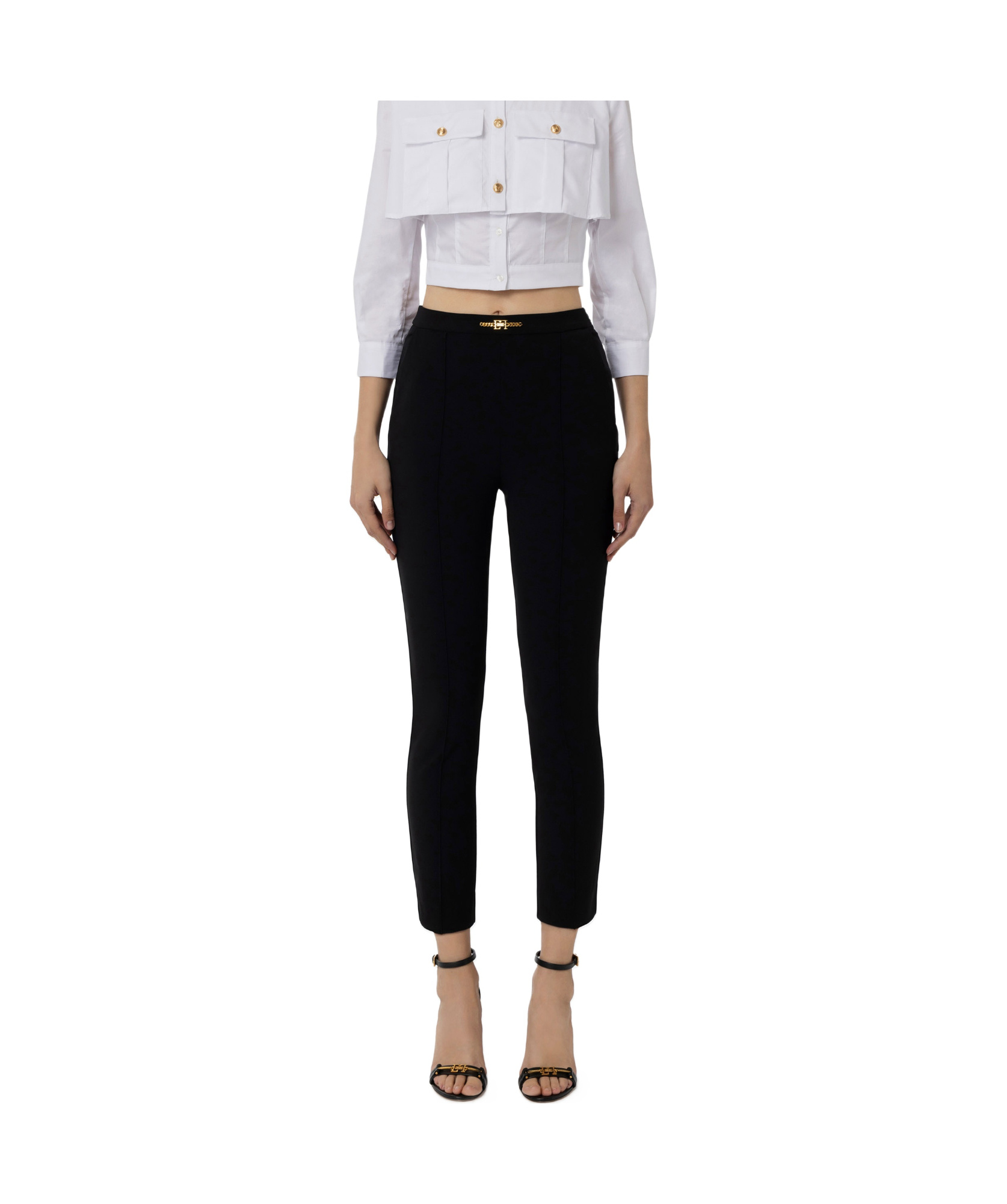 ELISABETTA FRANCHI HORSEBIT-DETAIL STRAIGHT-LEG TROUSERS