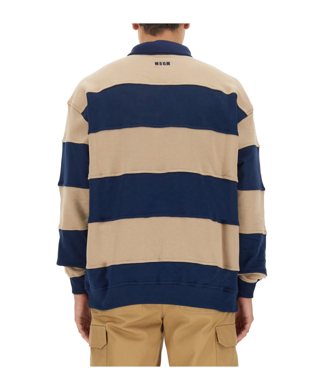 Msgm Logo Striped Polo Collar Sweatshirt In Nude