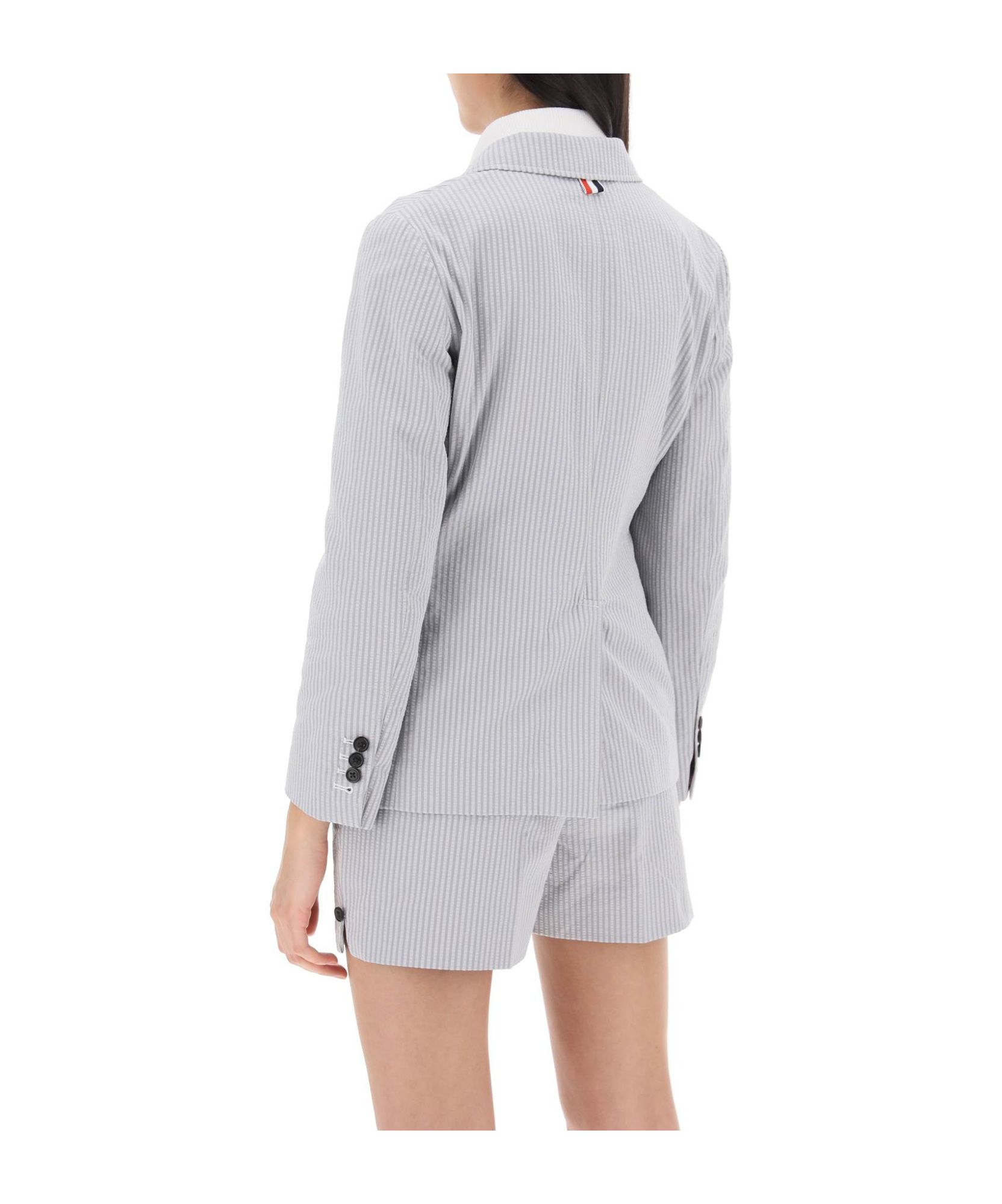 Thom Browne Thom E Women's Seersucker Single-breasted Jacket In White