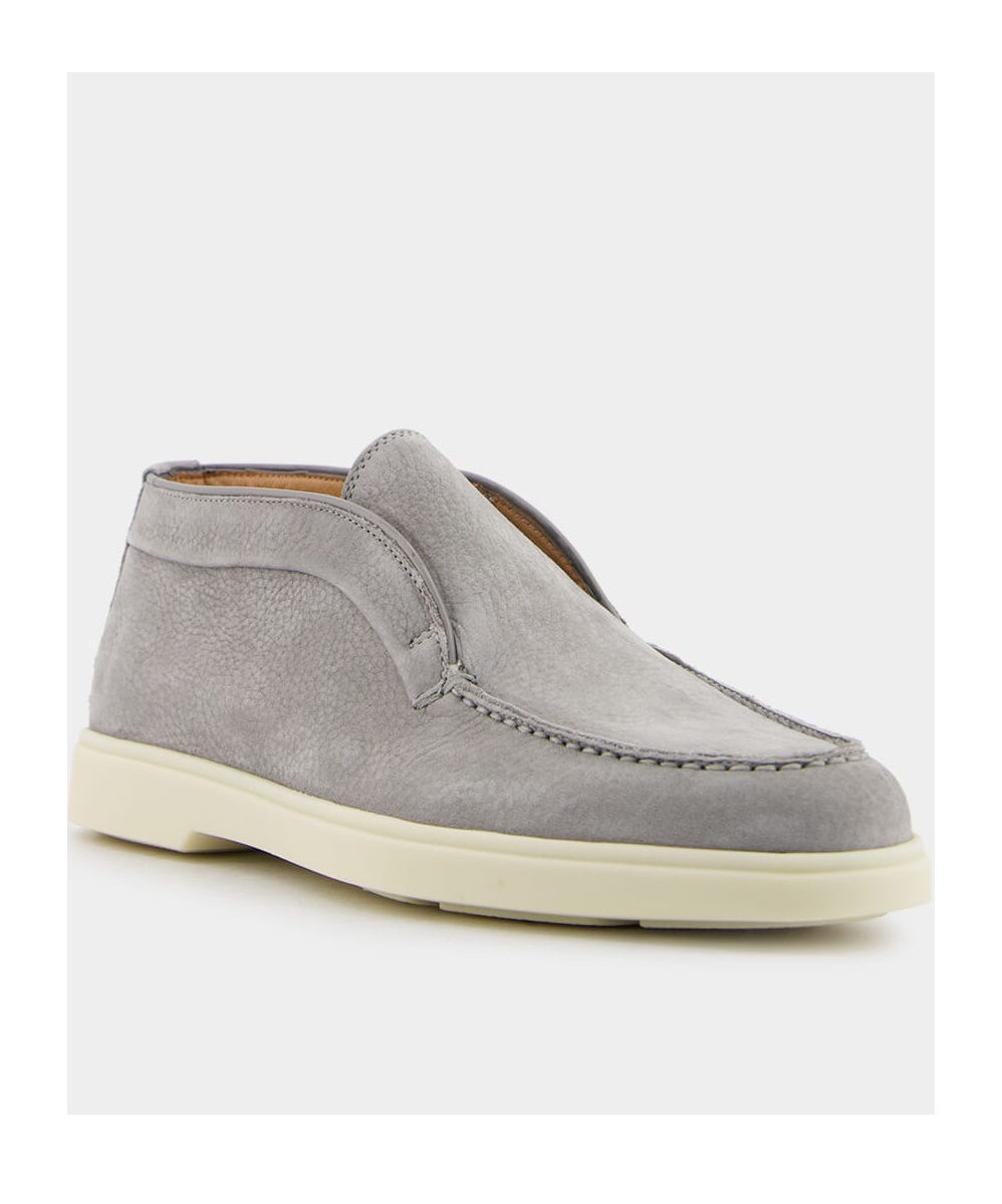 Santoni Tonal-stitching Leather Loafers In Gray