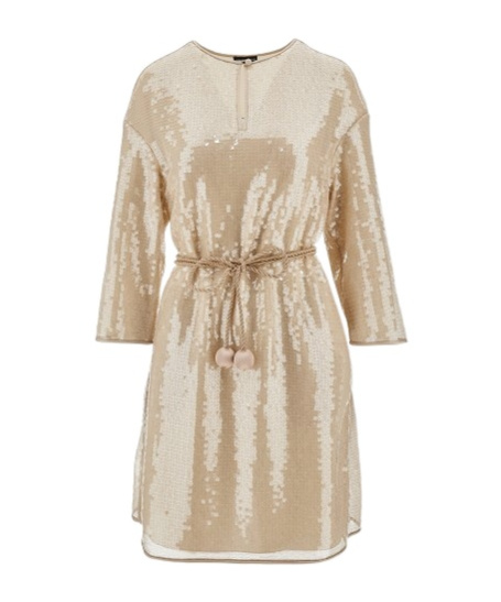 Emporio Armani Belted Sequinned Midi Dress In Nude