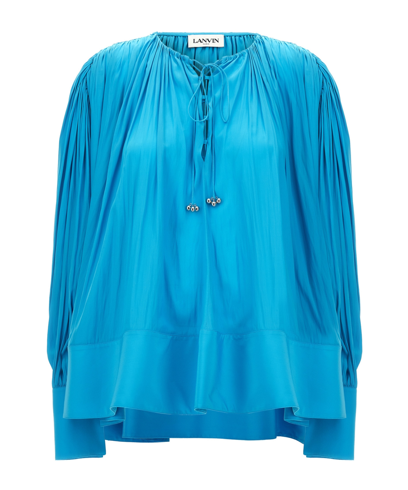 Shop Lanvin Pleated Drop-shoulder Kaftan In Blue