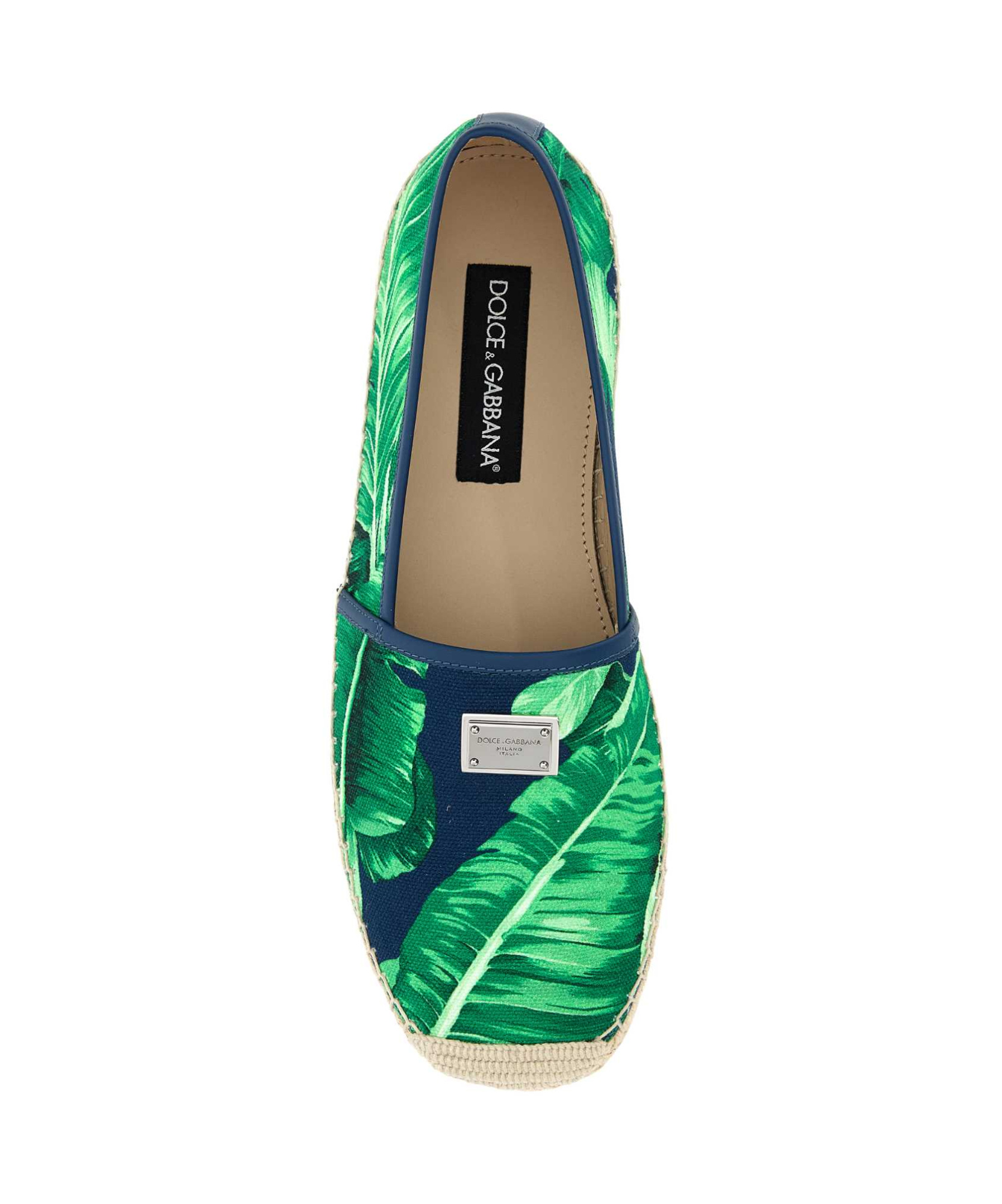 Dolce & Gabbana Blue Canvas Espadrilles For Men With Banano Print In Green