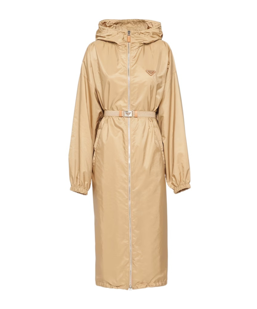 Prada Re-nylon Hooded Raincoat In Brown