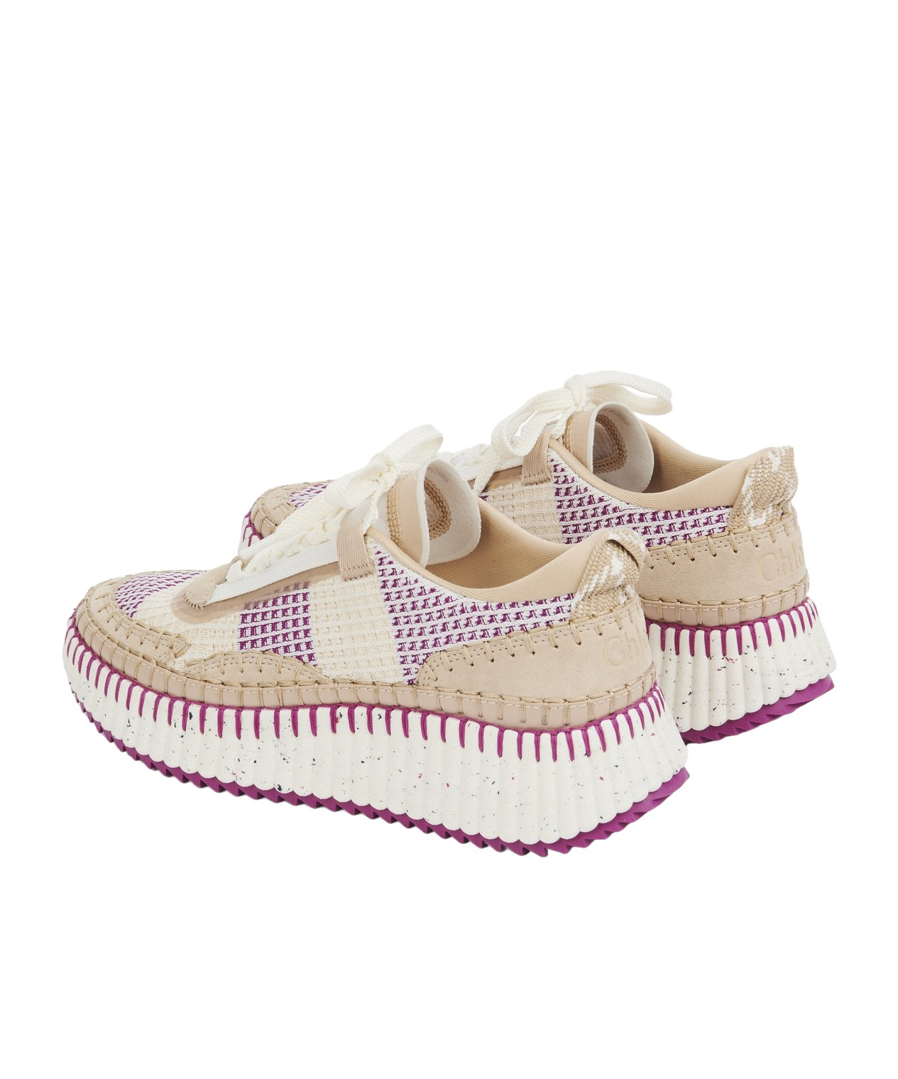 Shop Chloé Nama Knitted Sneakers In White