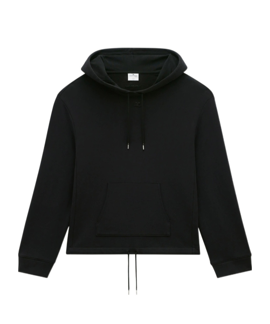 Courrèges Logo-patch Cotton Hoodie In Black