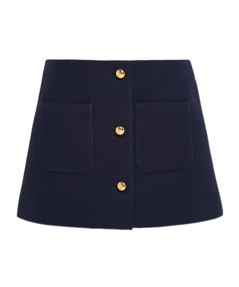 Prada Buttoned Wool-silk Twill Mini Skirt In Blue