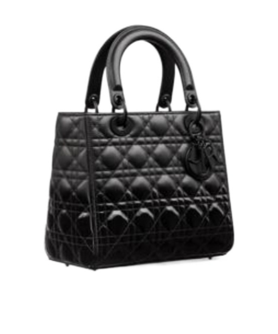 Dior Medium Size Lady  Quilted Pattern Handbag In Black