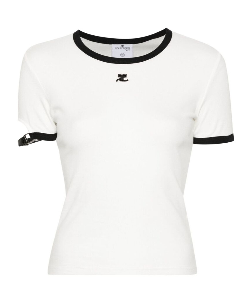Courrèges Fitted White T-shirt With Contrasting Ribbed Trim In White