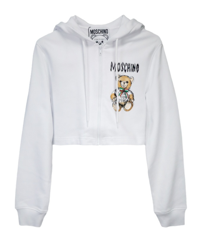 Moschino Teddy Bear Zipper Hooded Long-sleeved Zipper Sweater In White