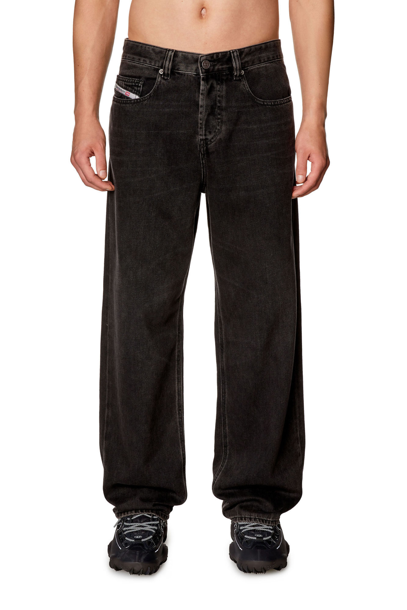 Diesel D-macro Black Wide Leg Jeans In Black