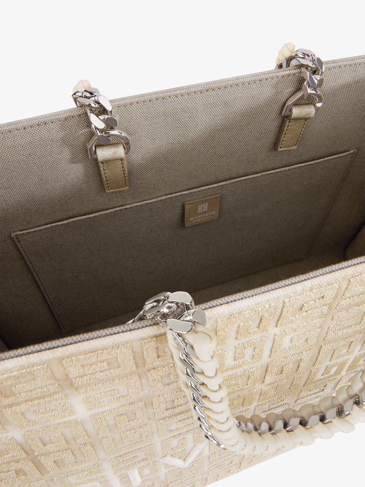 Givenchy G-tote Medium Shopping Bag In 4g Logo Canvas With Chain Handles In Nude