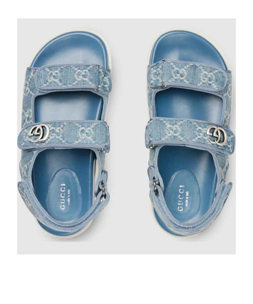 Shop Gucci Logo-plaque Denim Sandals In Blue