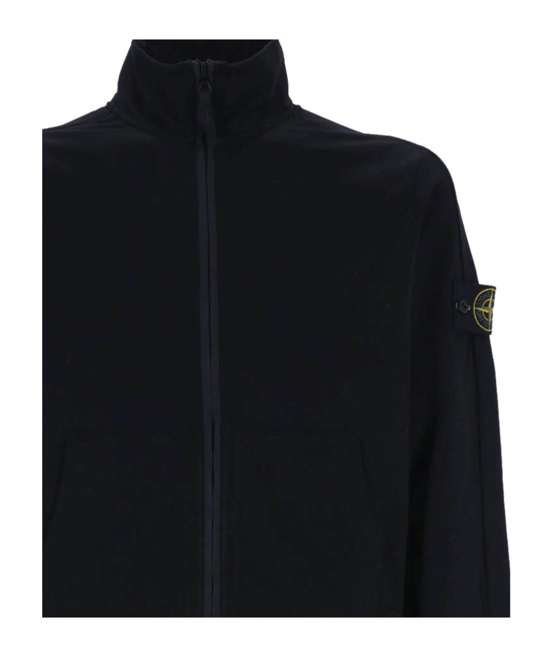 Stone Island Zip-up Jacket With Logo Patch In Blue