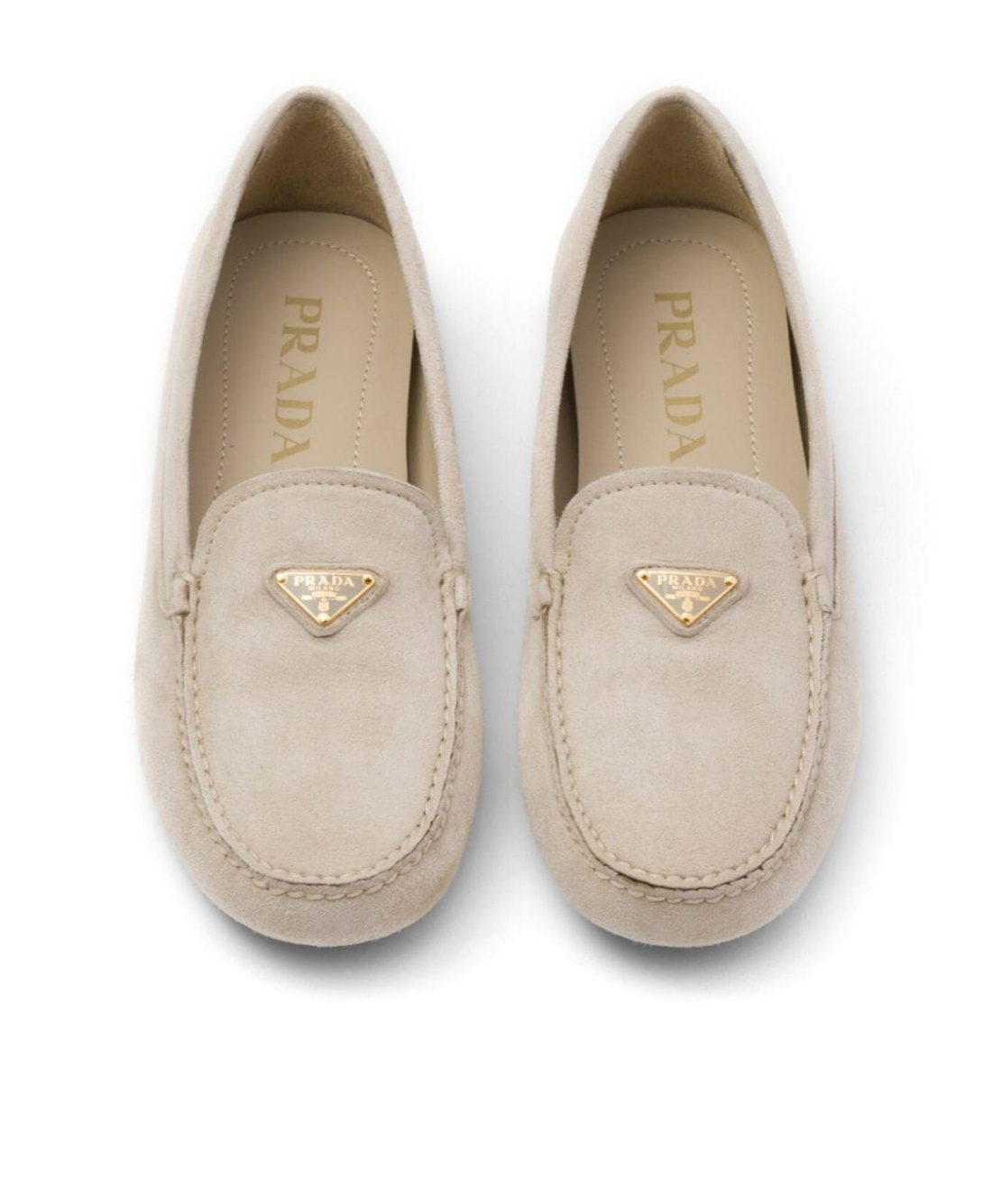 Prada Triangle Logo Suede Loafers In Nude