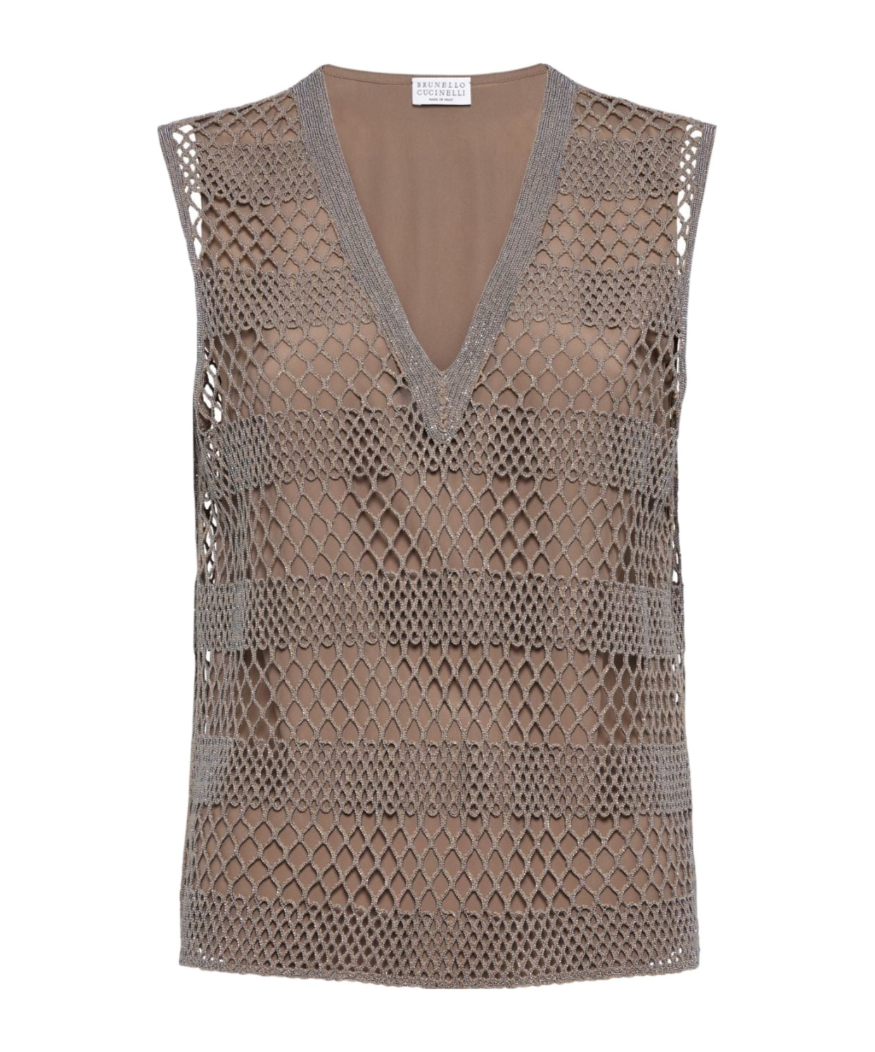 Brunello Cucinelli Hollowed-out Knitted Vest In Gray
