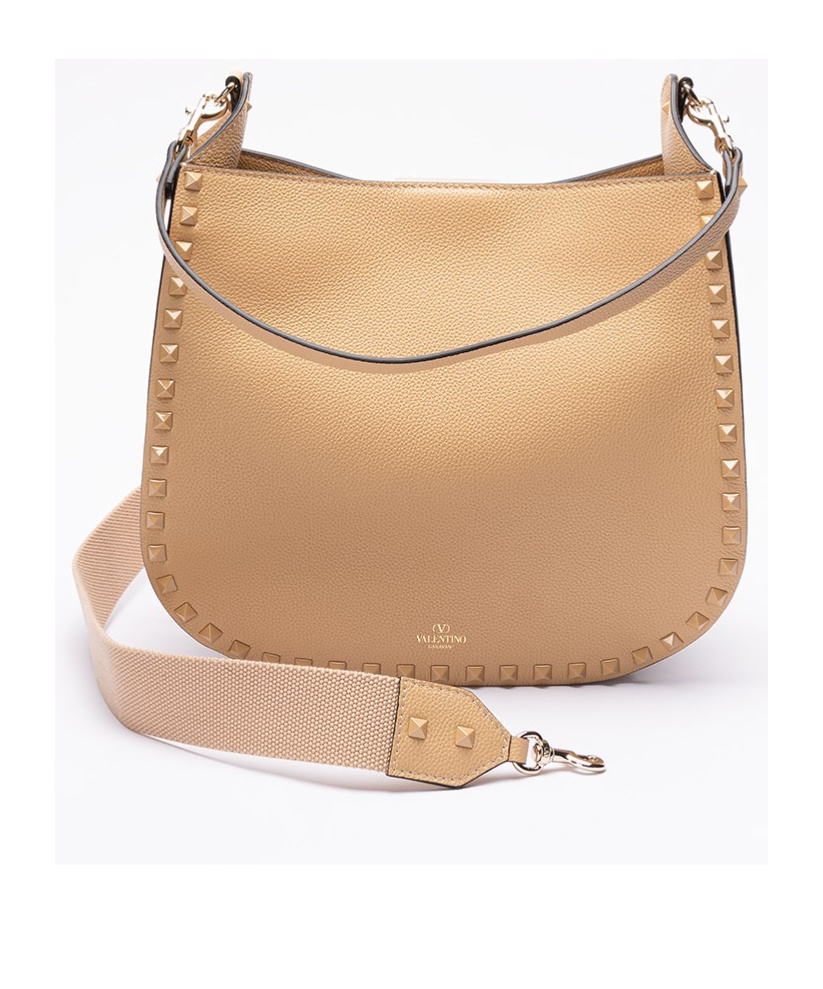 Valentino Rockstud-embellished Leather Shoulder Bag In Nude