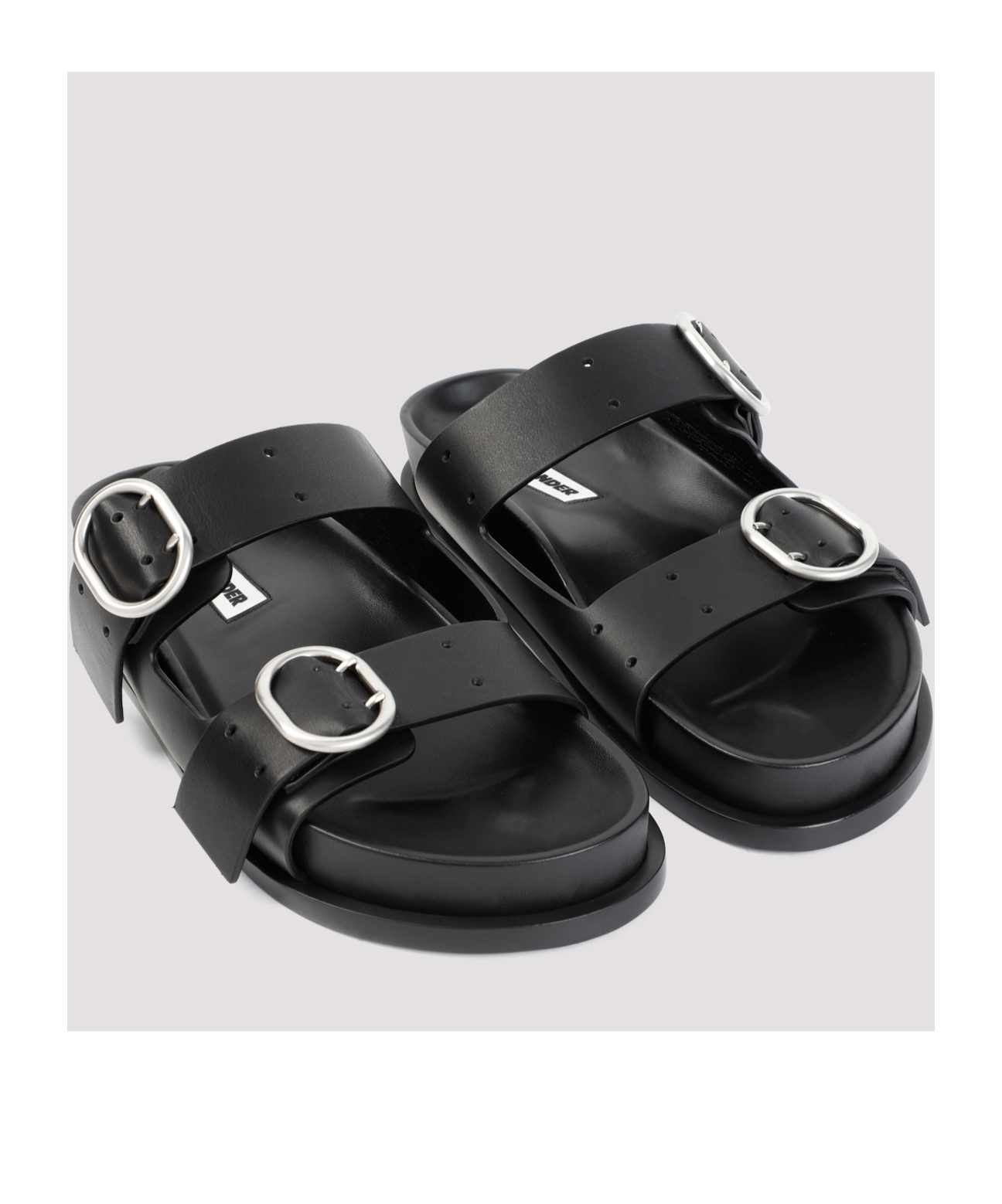 Jil Sander Leather Sandals With Double Buckle In Black