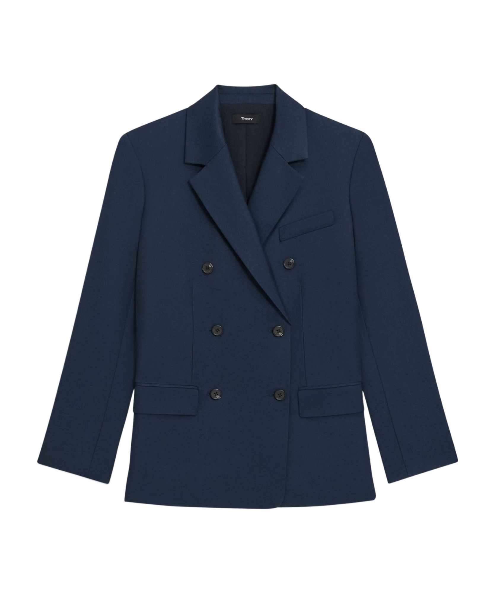 Theory Double-breasted Blazer In Viscose Twill In Nocturne Navy