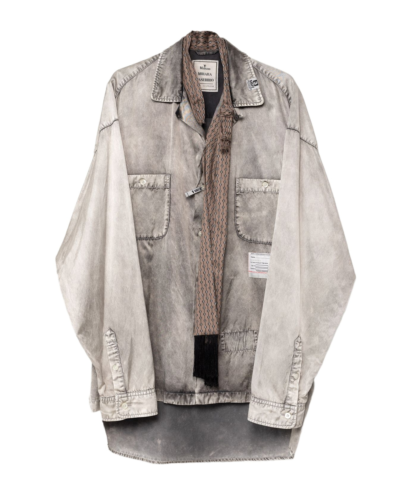 Miharayasuhiro Scarf-detail Distressed-finish Shirt In Gray