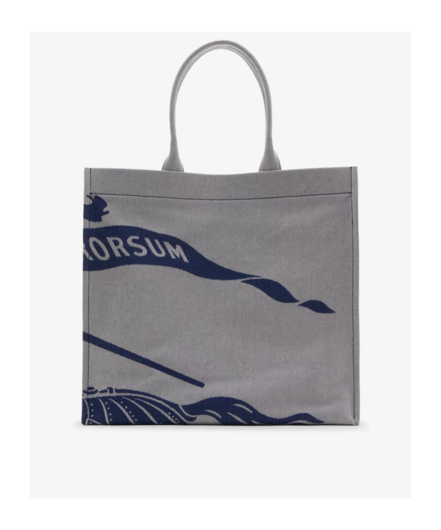 Burberry Beige And Blue Tote Bag With Equestrian Knight Embroidery In Cotton Blend Man In Gray