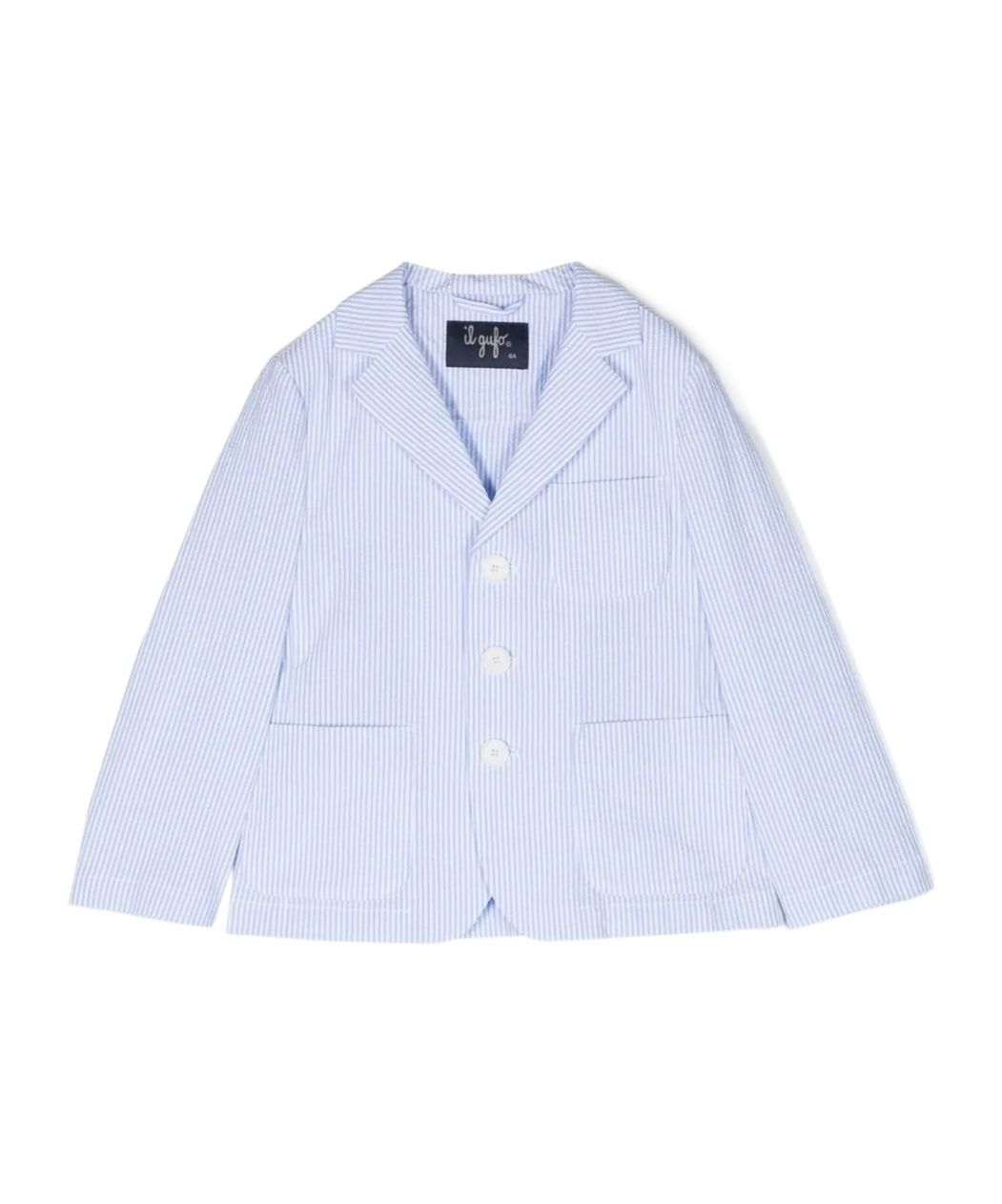Il Gufo Boys Blue Striped Cotton Seersucker Blazer In Blue