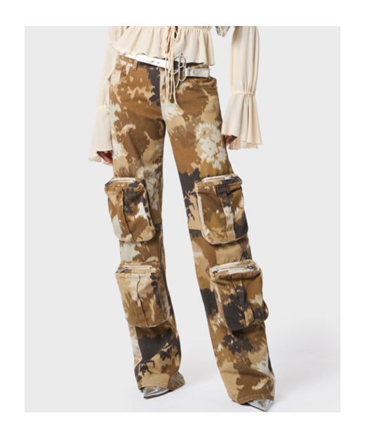Blumarine Multicolor Cargo Pants With Camouflage Motif In Stretch Cotton Woman In Green