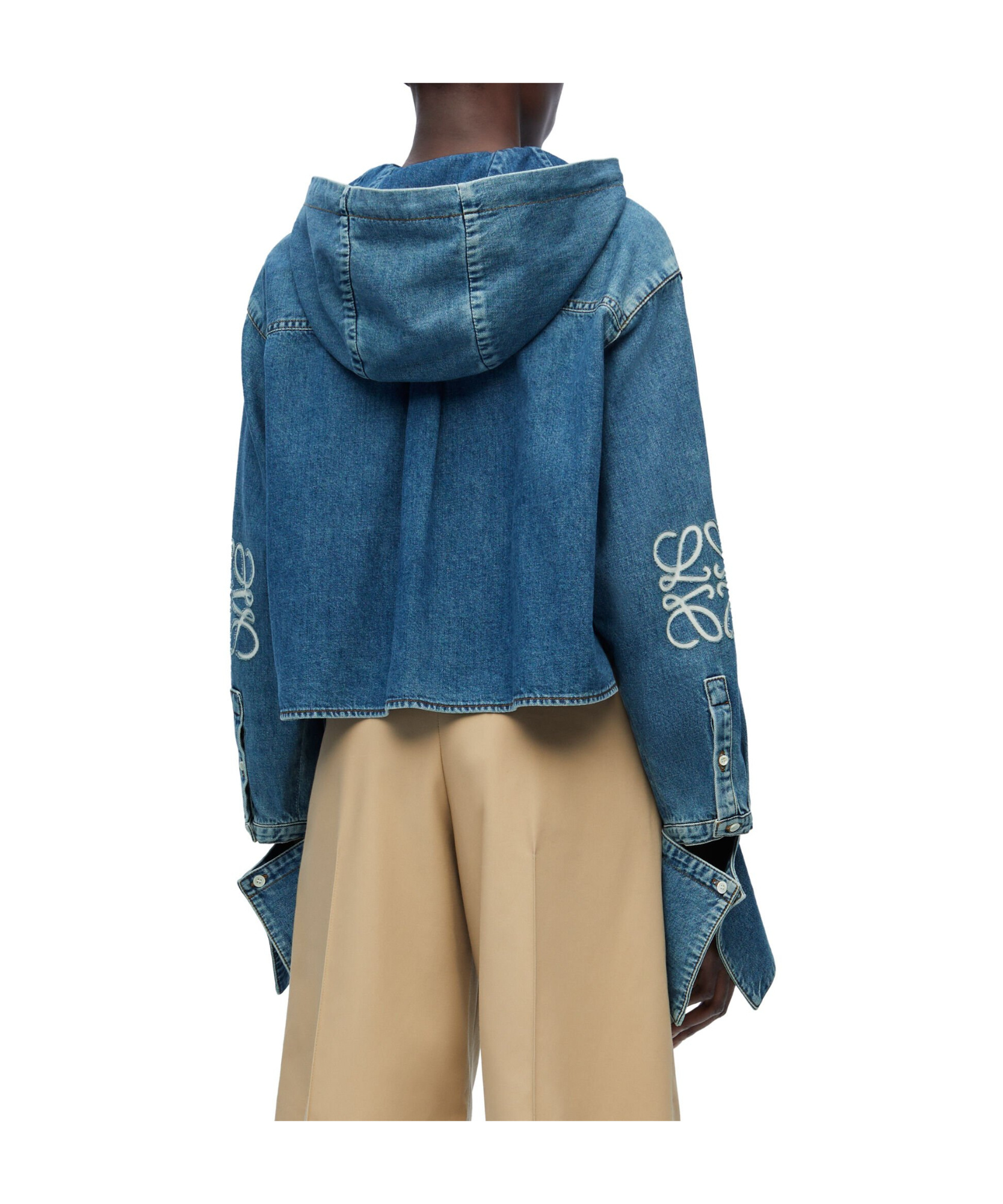 Loewe Womens Jeans Blue Anagram-embroidered Cropped Denim Jacket In Blue