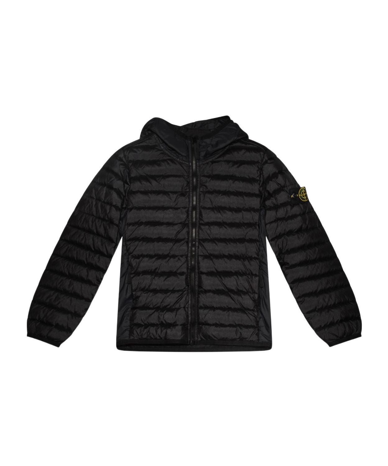 Stone Island Compass Hooded Puffer Jacket In Black