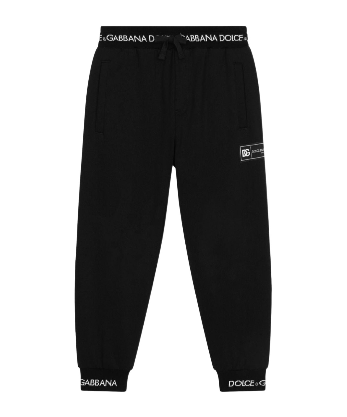 Dolce & Gabbana Logo-waistband Cotton Track Pants In Black