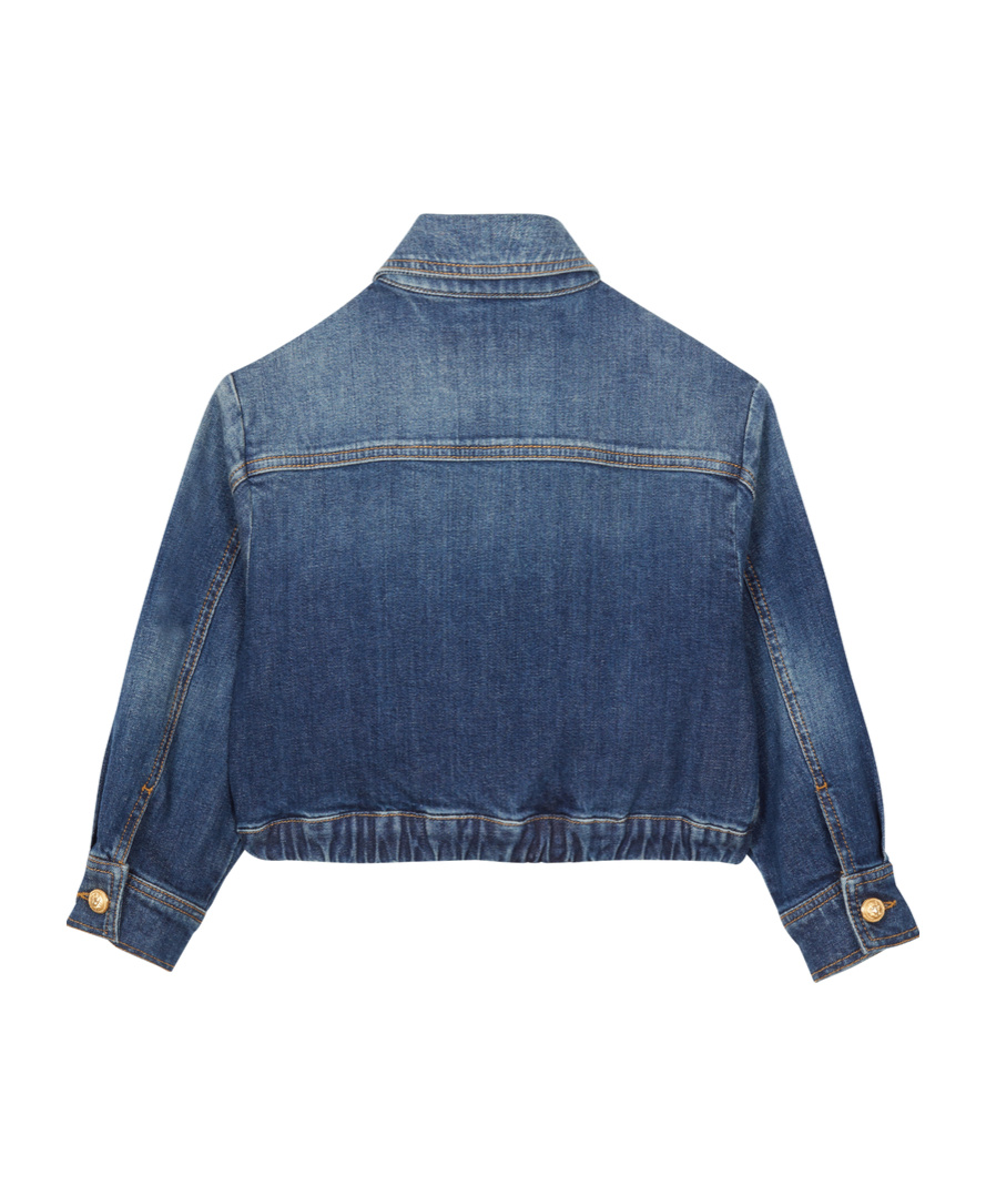 Balmain Embossed-button Cropped Jacket In Blue