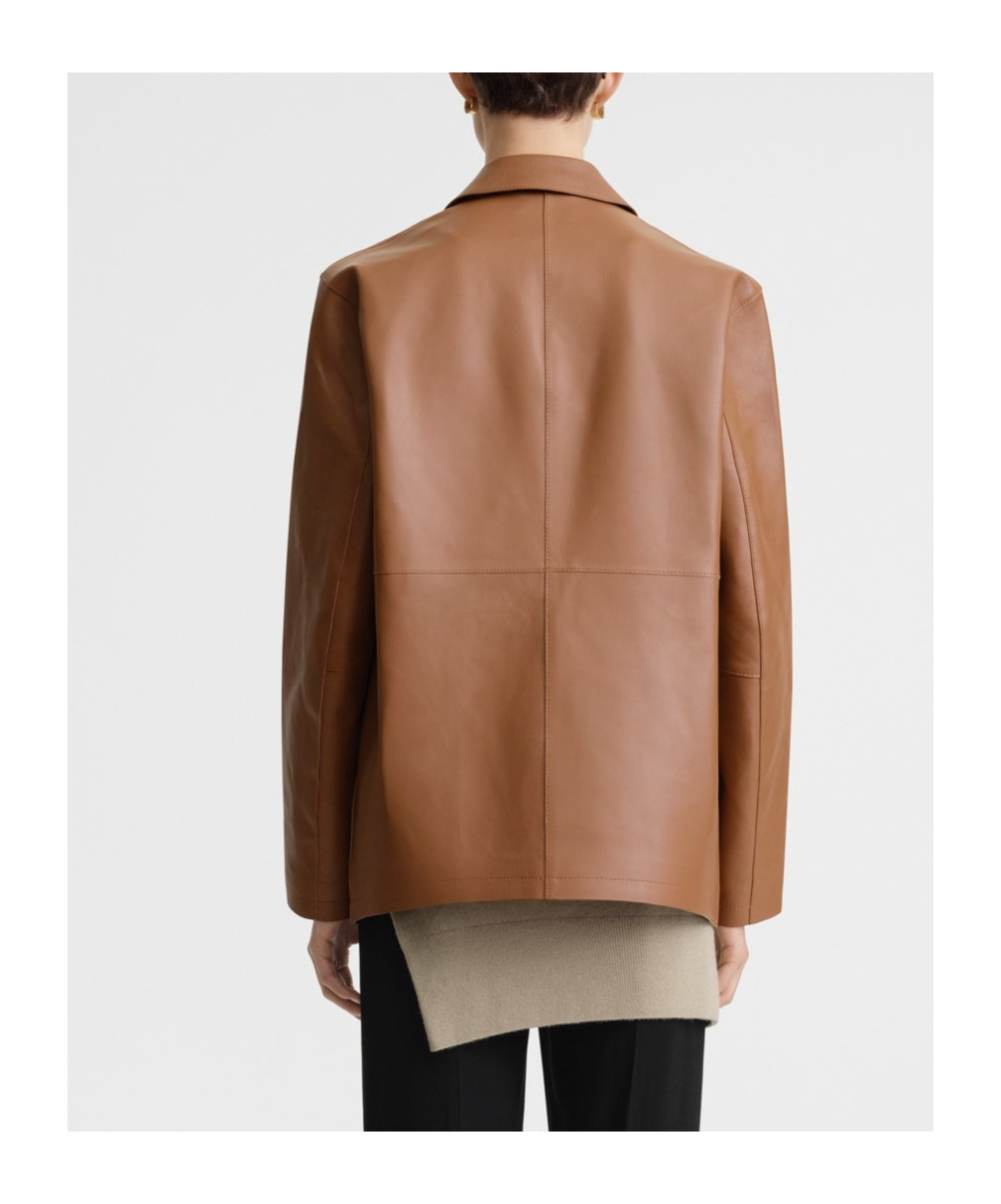 Totême Notched-lapels Leather Jacket In Brown