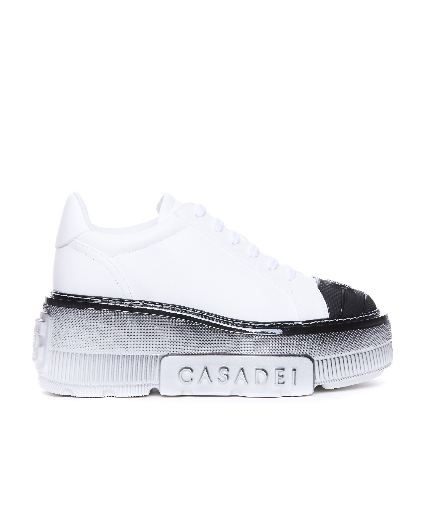 Casadei Low Top Leather Platform Sneakers In White