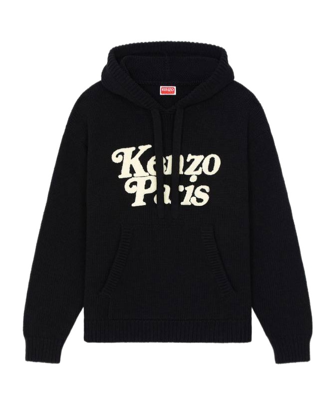 KENZO KENZO LOGO DETAILED DRAWSTRING KNIT HOODIE