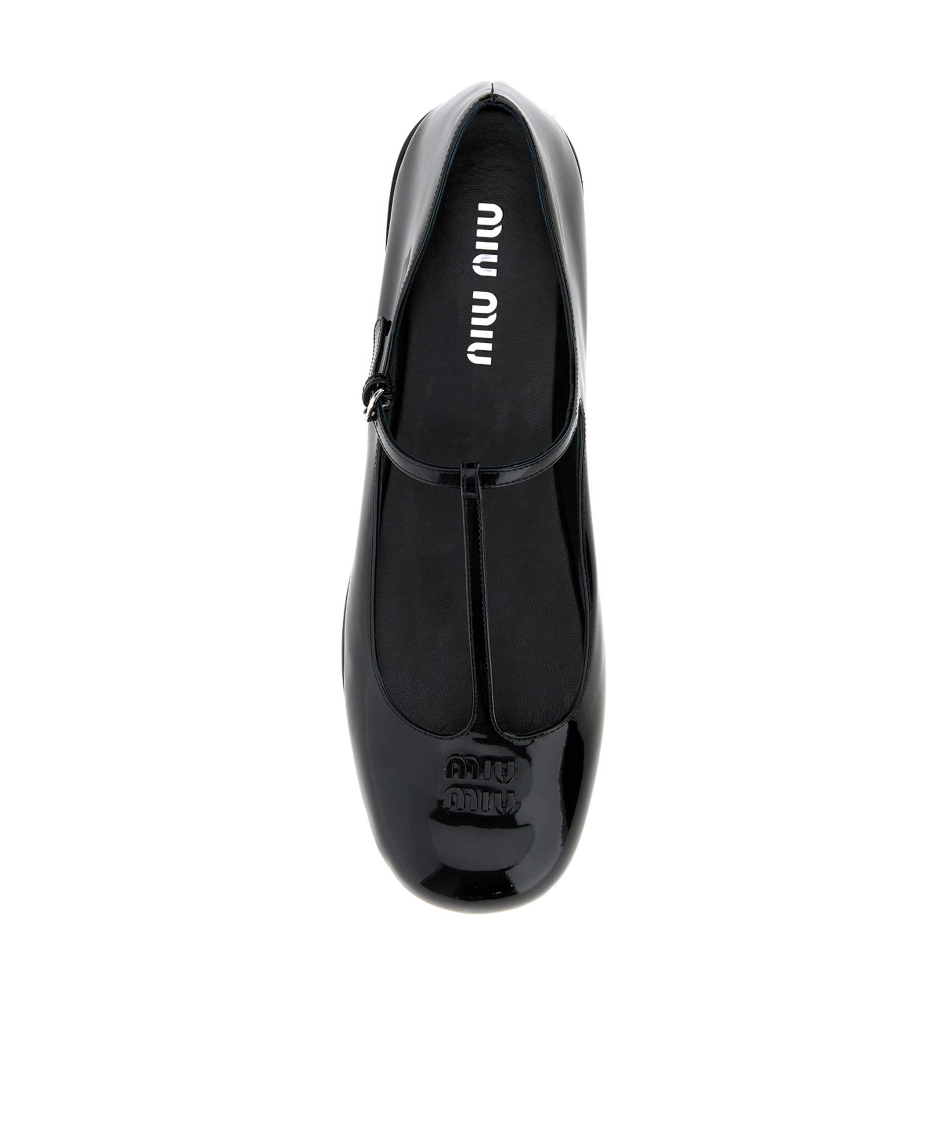 MIU MIU LOGO-LETTERING LEATHER BALLERINA SHOES 