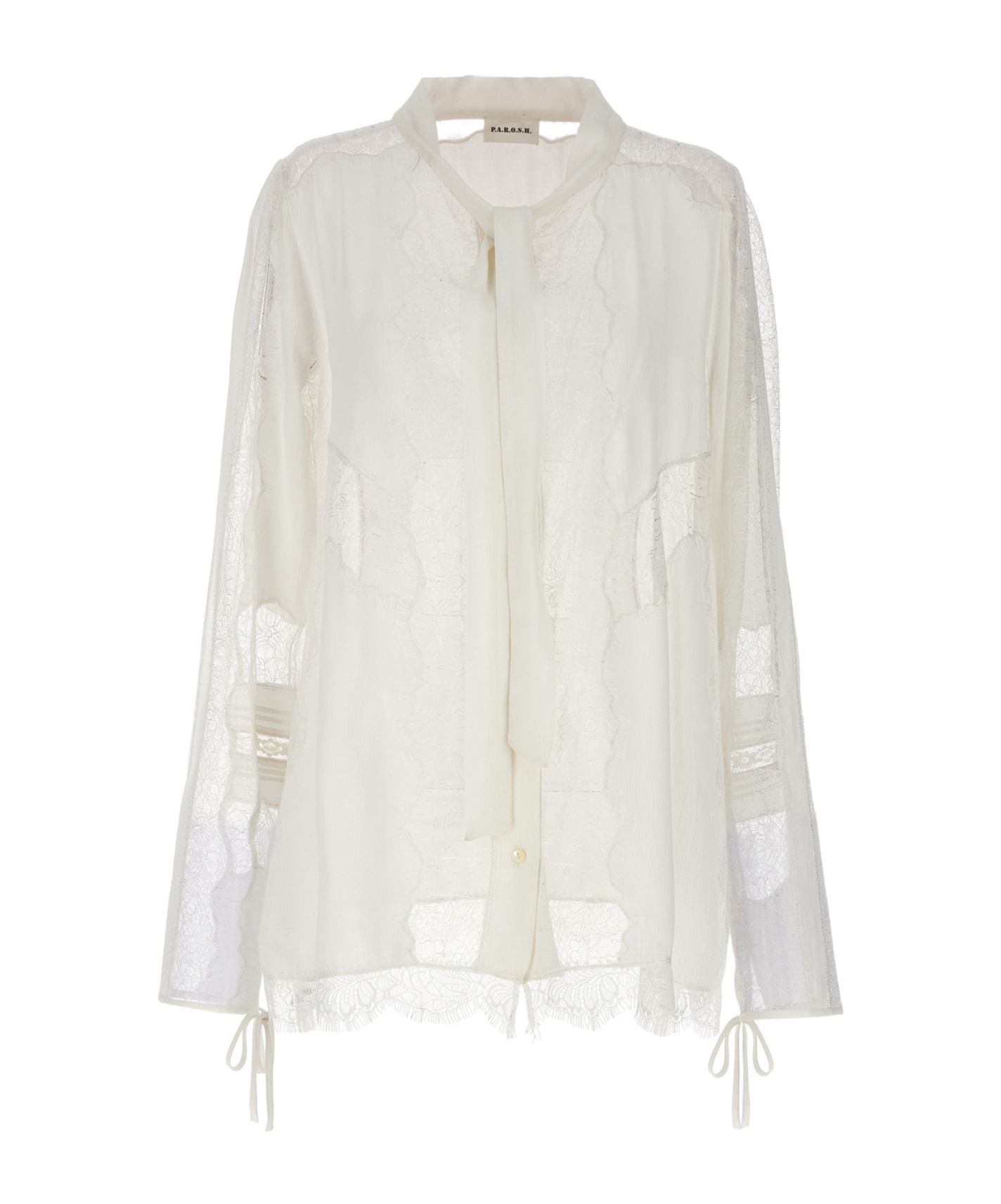 P.a.r.o.s.h Long-sleeved Transparent Detail Blouse In White