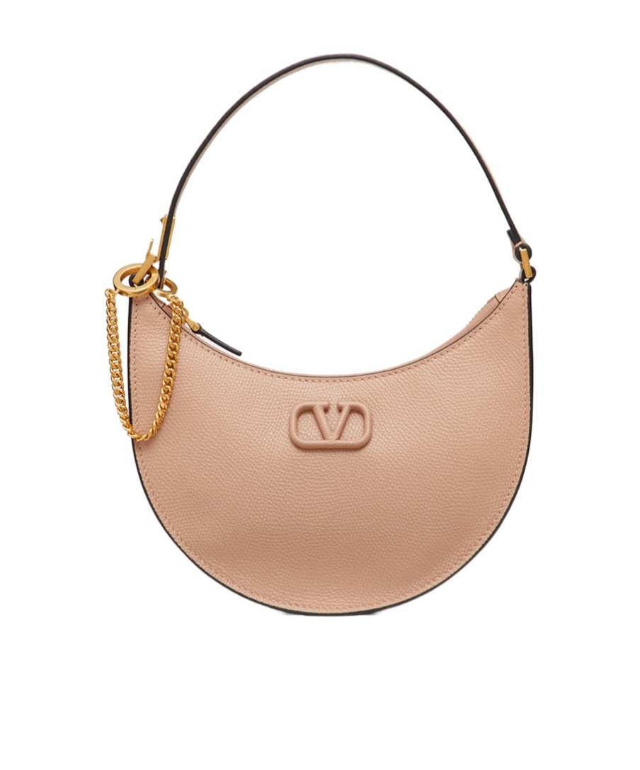 Valentino Garavani Vlogo Signature Calfskin Hobo Mini Bag With Jewel Logo Woman Rose Cannelle Uni In Nude