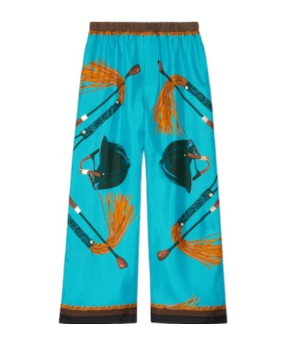 Gucci Equestrian Printed Twill Trousers In Green