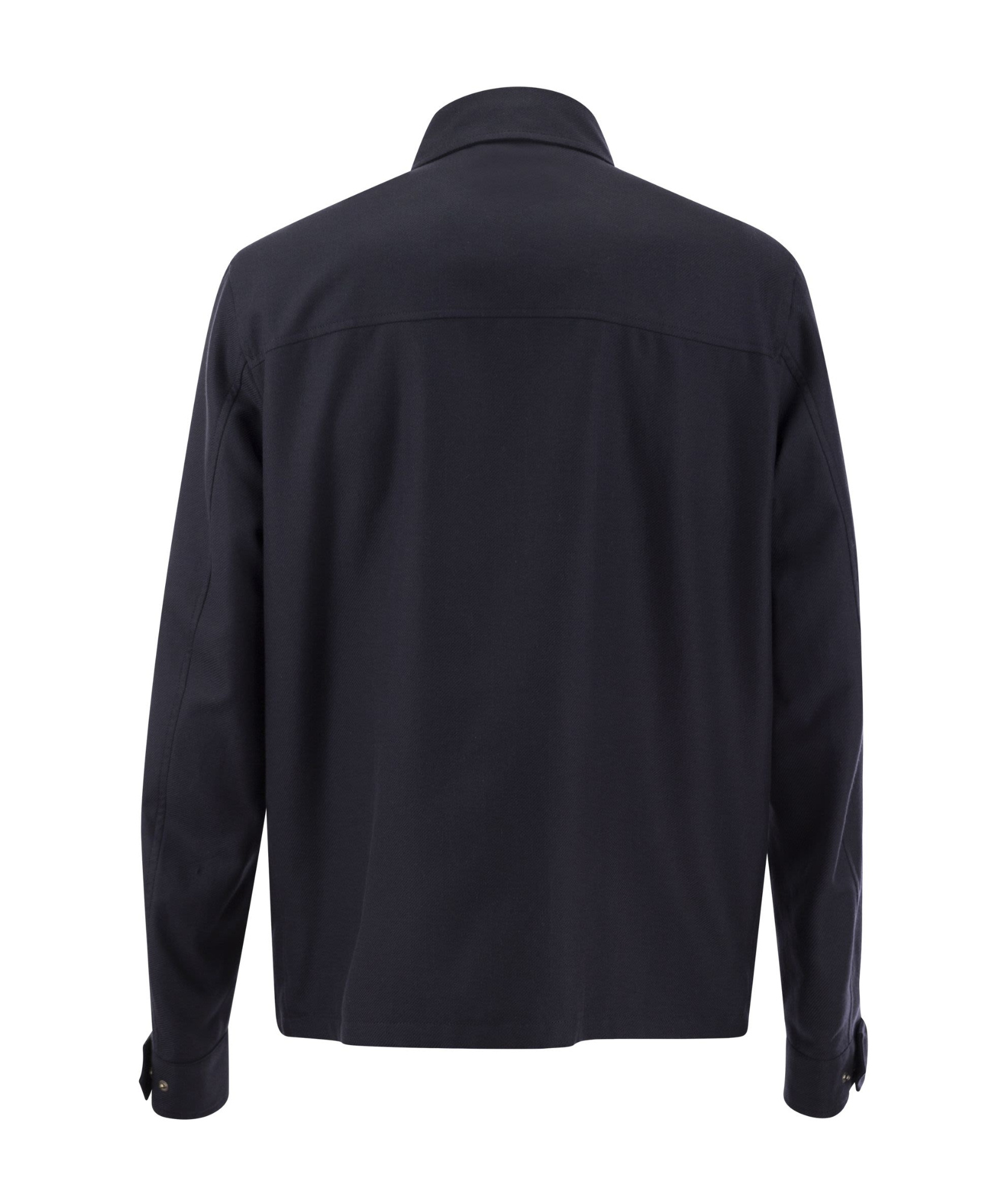 Herno Snap Front Chest Flap Pocket Brushed Wool Cashmere Blend Lined Shirt Jacket In Black