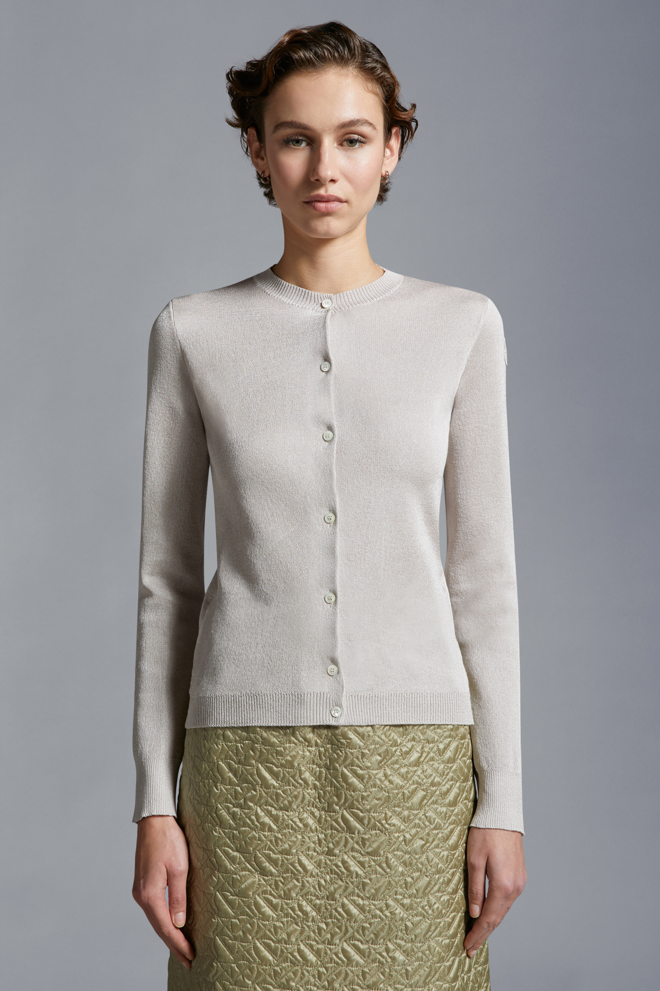 Moncler Logo-patch Metallic Cardigan In White
