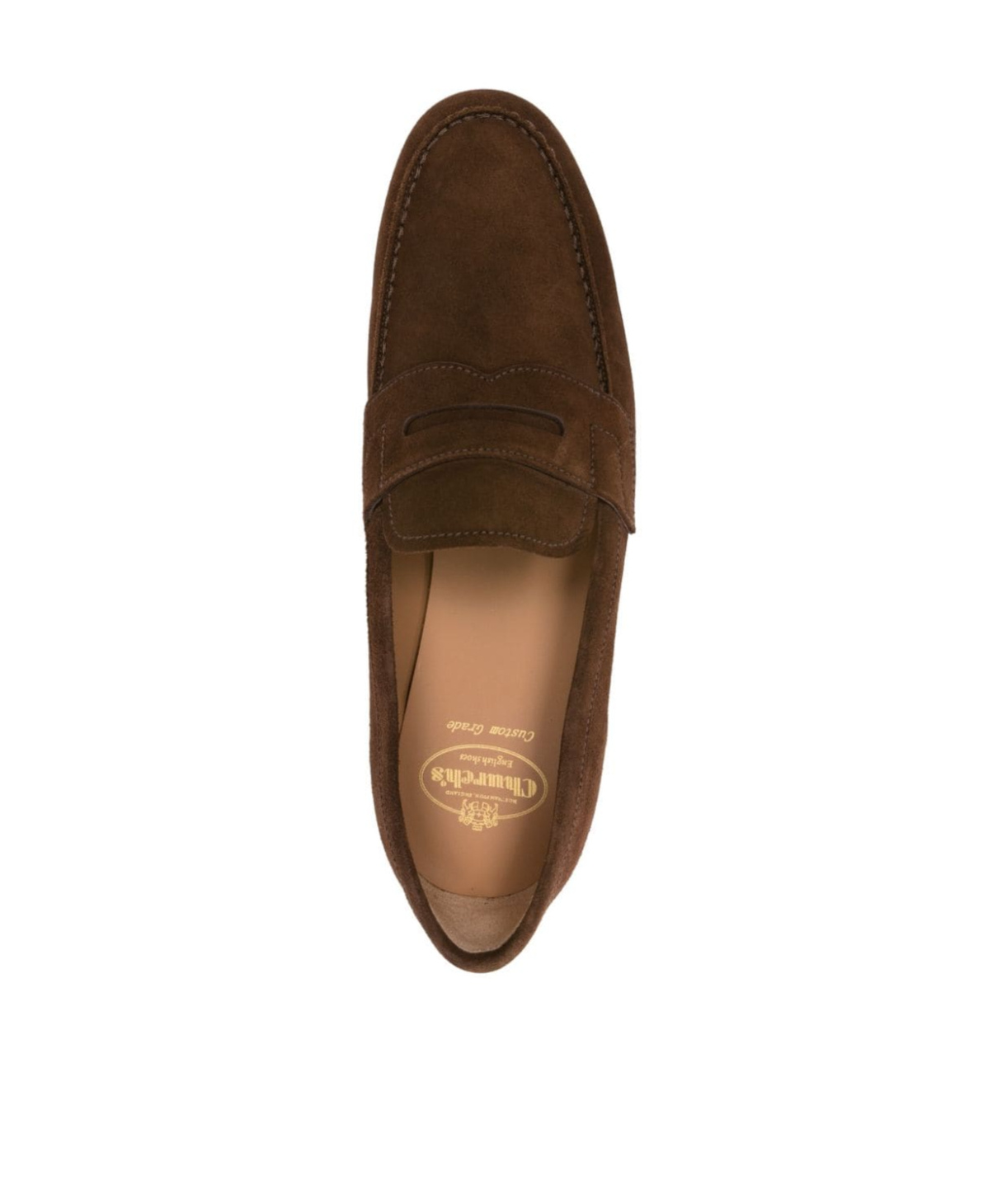 Church's Round Toe Suede Loafers With Penny Strap In Brown