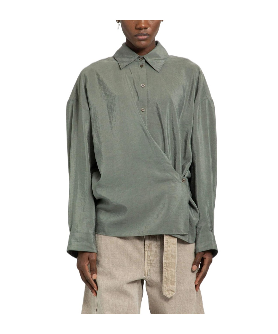 Lemaire Draped Silk Blend Shirt In Black