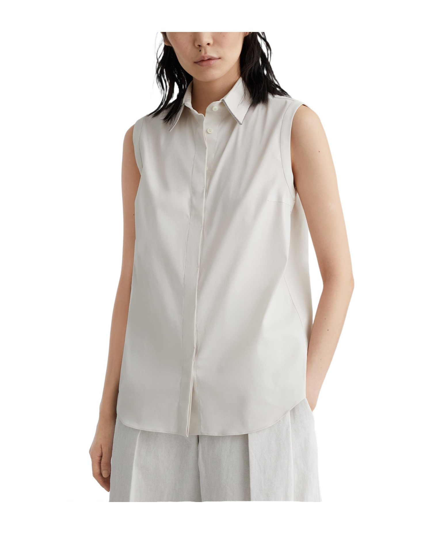 Shop Brunello Cucinelli Plain Sleeveless Shirt In Gray