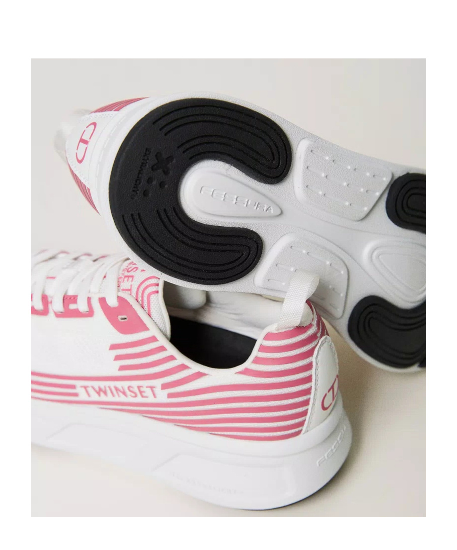 Shop Twinset Logo Striped Fessura Sneakers In White