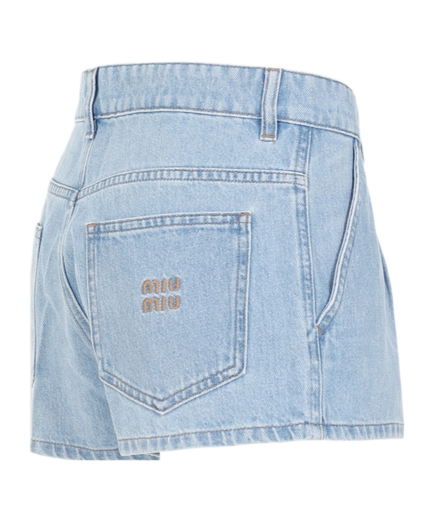 Miu Miu Logo-embroidered Denim Shorts In Blue