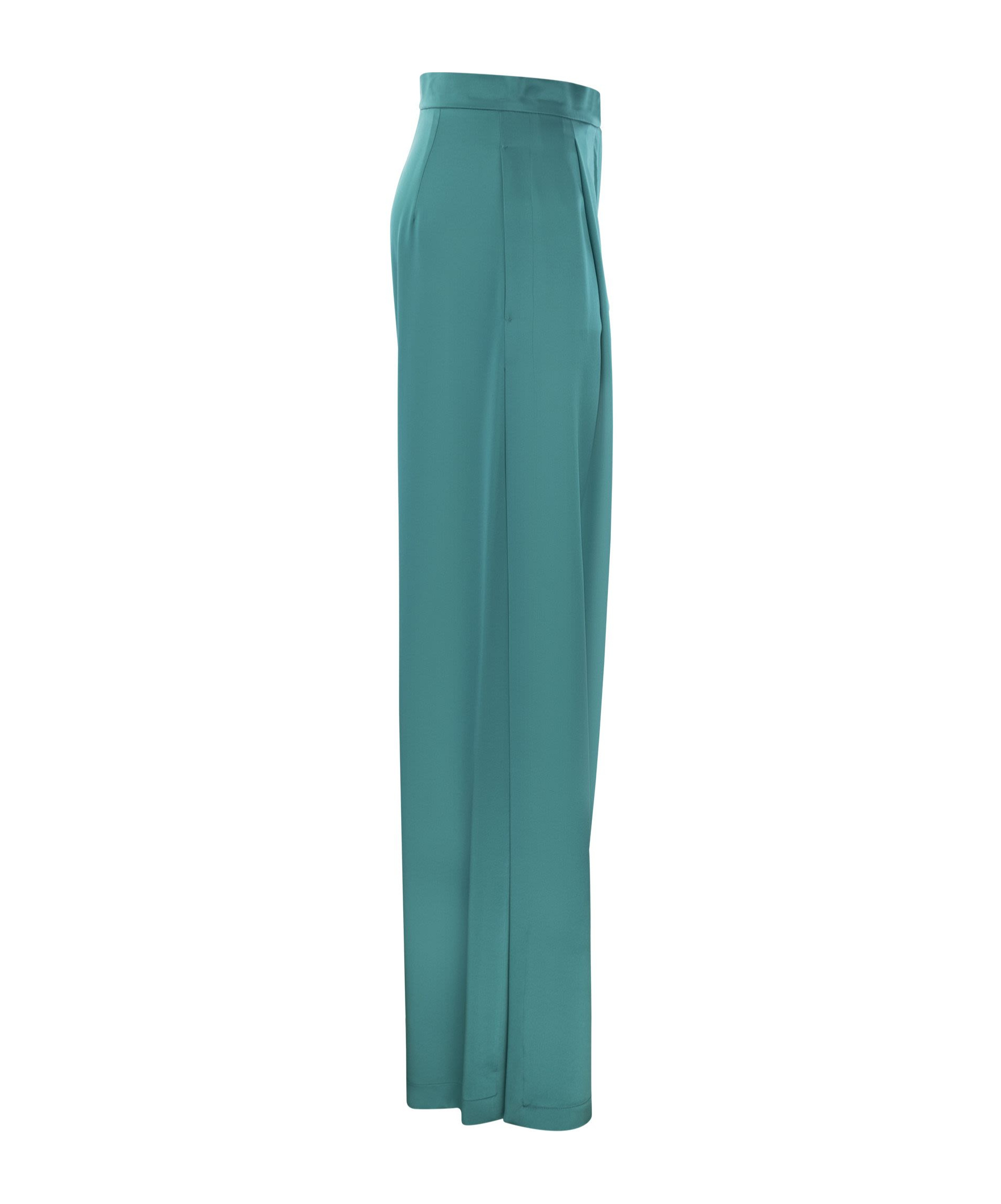 Max Mara Pianoforte Turquoise Satin Fiesta Wide-leg Pant In Green