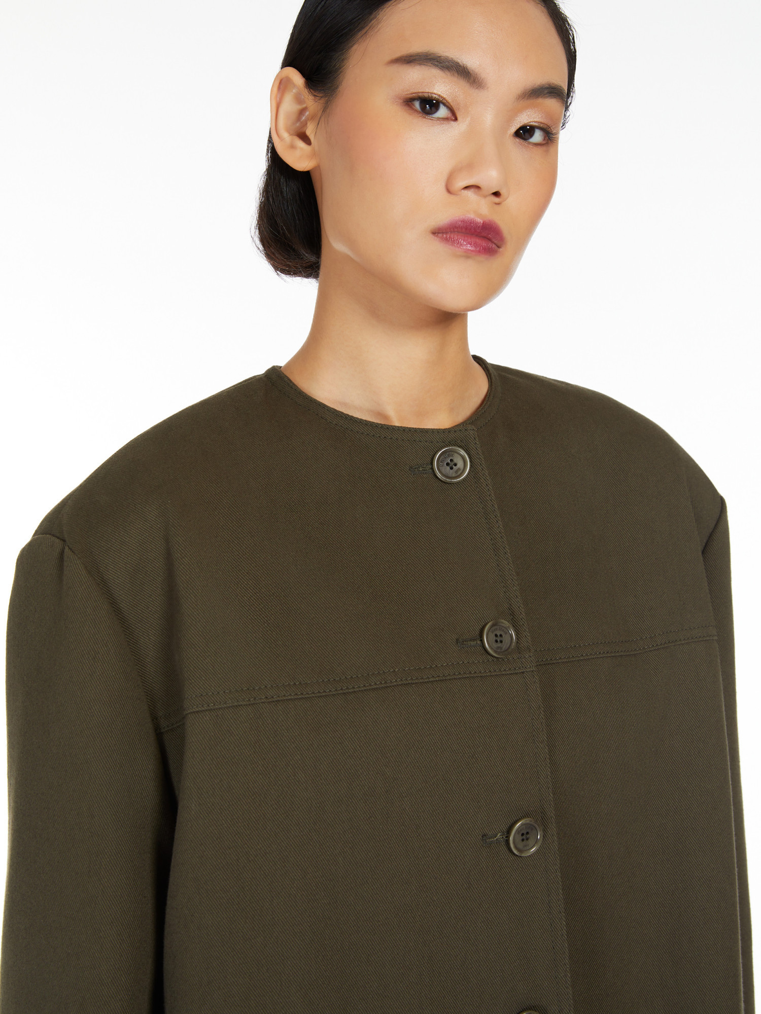 Max Mara Shirt-style Round-collar Casual Jacket In Green