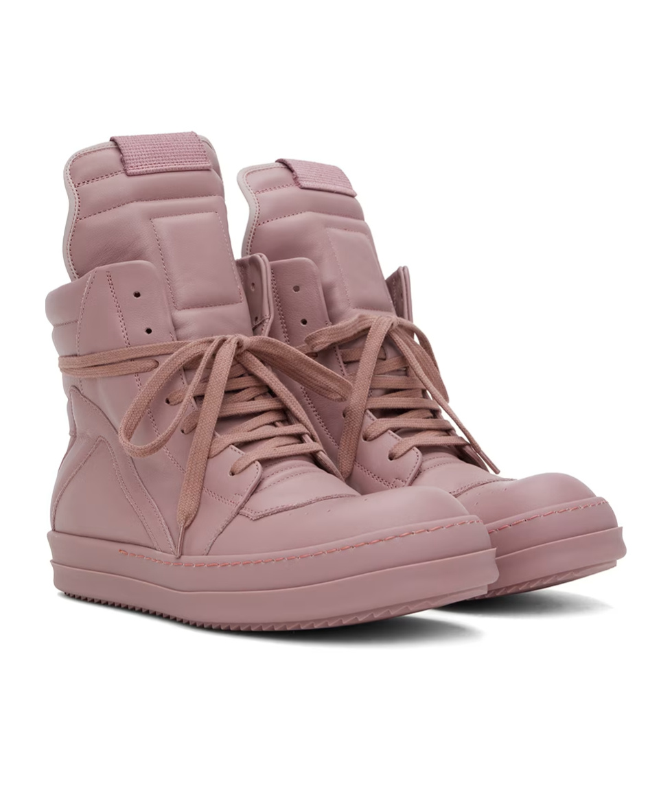 Rick Owens Geobasket Leather High-top Sneakers In Pink