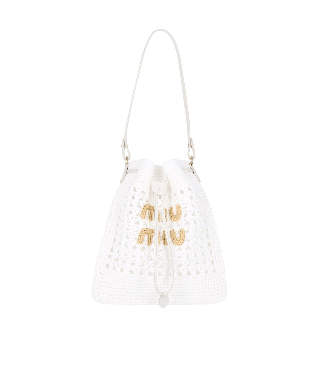Miu Miu Crochet Knitted Bucket Bag In White