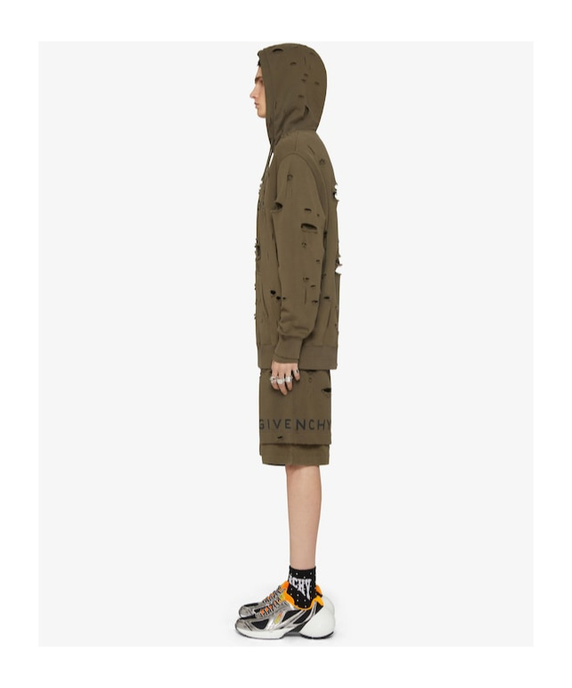 Givenchy Logo-print Distressed-effect Hoodie In Green
